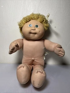 Vintage 1980’s Cabbage Patch Doll Green Eyes Blond Hair W/ribbon 17” - Picture 1 of 12
