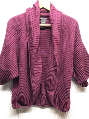Grace Elements Shrug Sweater Size Large Burgundy Ribbed Knit 1/2 Sleeve - Image 1 of 4