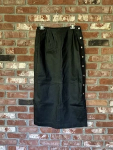 Maxi gonna vintage in pelle donna nera foderata con bottoni Y2K grunge gotica graffetta taglia 8 - Foto 1 di 13