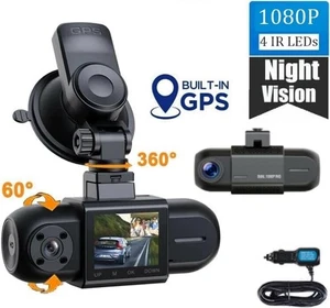 1080P Car Dual Lens Dash Cam Front Inside Video Recorder Camera W/ GPS G-sensor - Picture 1 of 9