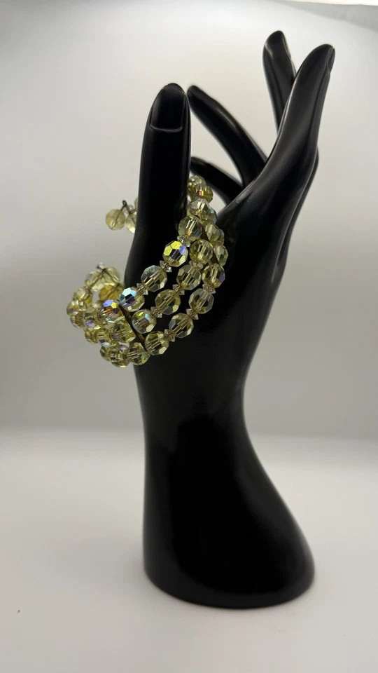 Vintage Green & Yellow Multi-Strand Beaded Bracelet Boho Chic Jewelry 7.5'' - Image 1 of 3