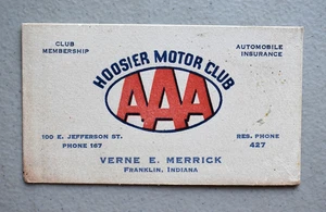 AAA Hoosier Motor Club Franklin Indiana Vintage 1940's Business Appointment CARD - Picture 1 of 3