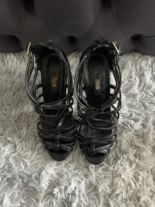 ASOS Black Patent Platform Cage Shoes-Size 4, High Heel, Triple Buckle - Picture 1 of 6