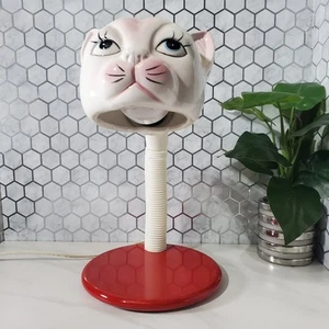 Vintage Ceramic Cat Head Gooseneck Table Desk Lamp Anthropomorphic Works FLAWS - Picture 1 of 24