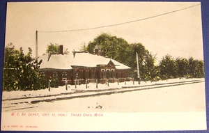 C. 1908, Michigan Central Railroad depot, Three Oaks, Mich., snowy winter scene - Picture 1 of 2