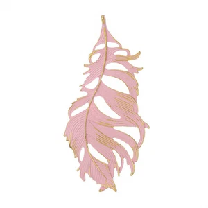 Sexy Sparkles 1 Pc. Feather Charm Pendant Gold Plated Pink Enamel 87mm X 42mm - Foto 1 di 3