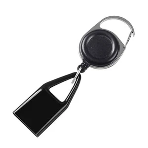 Retractable Lighter Holder Keychain with Clip, Stainless Steel, Black - Picture 1 of 7
