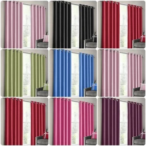 THERMAL BLACKOUT EYELET RING TOP READY MADE CURTAINS PAIR BLACK BLUE PINK RED - Picture 1 of 17