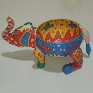 Handicrafted Decorative Paper Mache Elephant 10 1/2" long 5 1/8 Inch Round Bowl - Picture 1 of 10