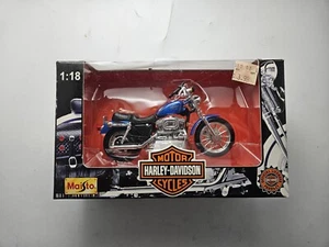 Maisto Blue Harley Davidson Motorcycle Diecast 1:18 Vintage - Picture 1 of 6