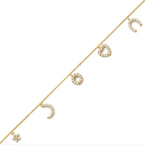 14K Gelbgold CZ Herz Blume Stern Mond Hufeisen Armband - Glücksbringer Glied - Bild 1 von 2