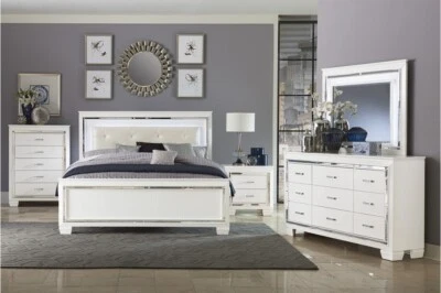 *SALE* Silver LED Queen or King 5PC Bedroom Set Modern Furniture - Bed/D/M/N/C - Image 1 of 4
