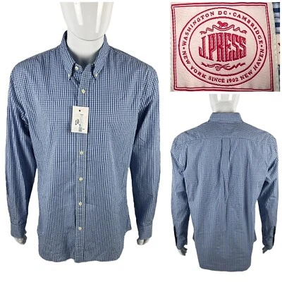 J Press Mens 2XL Shirt Button Down Sport LS Blue Tonal Plaid 100% Cotton NWT - Image 1 of 4