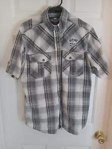 Harley Davidson H-DMC Gray White Plaid Casual Button Up Shirt Men's Size Medium - Picture 1 of 23