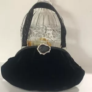 Adrianna Papell pho reptile skin black velvet evening handbag gala formal 14 x 7 - Picture 1 of 6