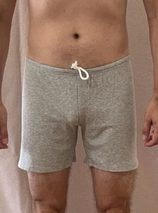 Men's Heather Gray Size L Ribbed Lightweight Drawstring Lounge Sweat Shorts - Picture 1 of 19