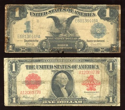 Set of $1 1889 Black Eagle Note and $1 1923 Red Seal Horseblanket Note - Image 1 of 2