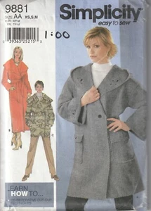 1990er Jahre Vintage Simplicity Nähmuster 9881 Wrap Kapuzenmantel XS- Mittel UNGESCHNITTEN - Bild 1 von 1