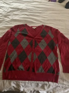 Womens St John's Bay Red And Grey Cardigan Large Retro Vintage Look - Picture 1 of 4