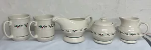 Vintage 5 Piece Lot 1994 Longaberger Traditional Holly Pottery Holiday Stoneware - Picture 1 of 7