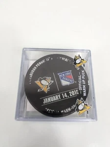 New York Rangers Pittsburgh Penguins Warmup Used Puck 1/14/18 NHL NYR PIT - Picture 1 of 2