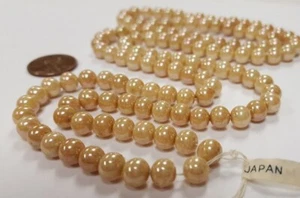 120 VINTAGE JAPANESE CHERRY BRAND GLASS BEIGE SATIN AB 6mm. ROUND BEADS 4725 - Picture 1 of 4