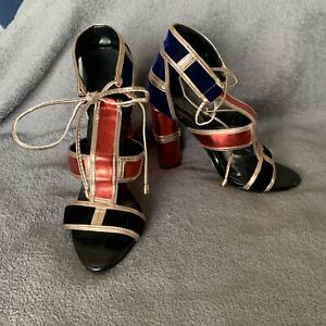 Catherine Malandrino Shoes 6 1/2 Red Blue Black Velvet 4” Heel Unusual Pump