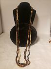 39 in Long Boho 3 strand Wooden Beads shell and natural stone beaded  necklace 