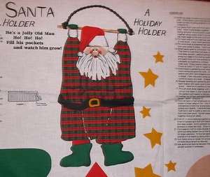 SWINGIN SANTA FABRIC PANEL Make Santa Holder for Cards Greens or Small Gifts - Picture 1 of 3