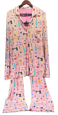 Nick & Nora Womens Large Pink Long Sleeve 2 Piece Pajama Set Sewing PJs - Image 1 of 4