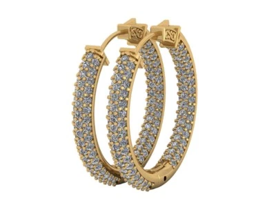 Genuine 3.0Ct Round Cut Diamond Inside Out Hoop Earrings 14k Gold - Image 1 of 3