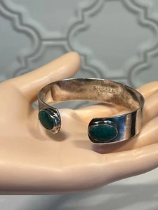 Vintage Ecuador 925 Sterling Silver Turquoise Stone Inlay Cuff Bracelet - Picture 1 of 8