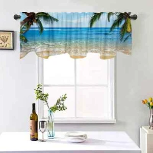 NOWOŚĆ Ocean Beach Theme Tie Up Valances do okien Naturalny tropiak Morze Błękitne niebo - Zdjęcie 1 z 2