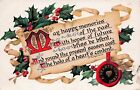 Antique Christmas Celtic Poem Calligraphy Gold Heart Wax Seal Vtg Postcard V6