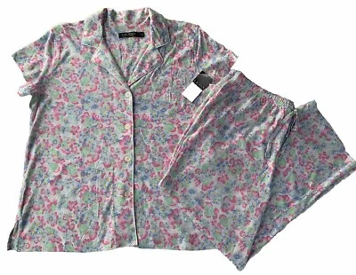 Lauren Ralph Lauren Women’s S-XL Notch-Collar Pajama Set Top Pants Pastel Floral - Image 1 of 4