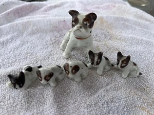 Vintage Porcelain Made In Japan Bulldog Mother And Pups Set Of 5 - Picture 1 of 4