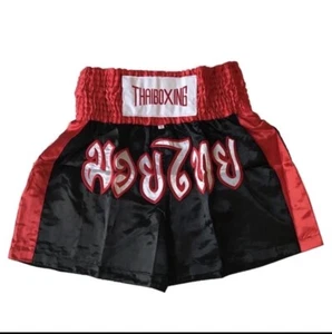 Premium Adult Muay Thai Boxing Short Satin Man Women Pants Black Red Size XXXL - Picture 1 of 4