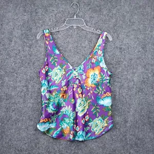 Victoria's Secret Top Women L Large Purple Floral V Neck Tank Sleeveless Vintage - Picture 1 of 10