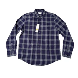 New CALVIN KLEIN Men's 100% Cotton Stretch Blue PLAID Dress Shirt Size M - Picture 1 of 7