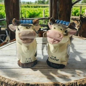 Vintage 1950’s Kitschy Ceramic I'm Salt & I'm Pepper Cow Shakers Japan MCM - Bild 1 von 11