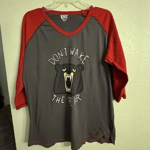 Lazy One Pajama Top Women’s Size Large “Don’t Wake The Bear” Gray Red Nightshirt - Picture 1 of 8