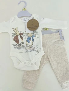 Up To 1 Month PETER RABBIT BNWT Baby Clothes 2 Piece Set - Cream Neutral - Picture 1 of 8