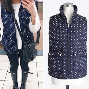 J. CREW Polka Dot Quilted Puffer Vest Excursion Navy Blue and White Small - Bild 1 von 10