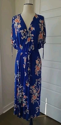 Vestido envolvente Cleobella XS - Estampado floral azul real y naranja - 100 % rayón Foto 1 de 4