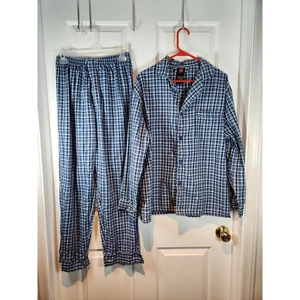 Leichtes 2-teiliges Pyjama-Set Herren Gr. M blau kariert von Hanes - Bild 1 von 9