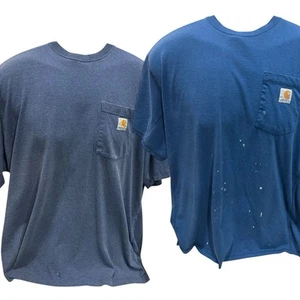 Carhartt Thrashed Worn Distressed Paint T-Shirt Blue Grunge Skate XL Bundle - Picture 1 of 7