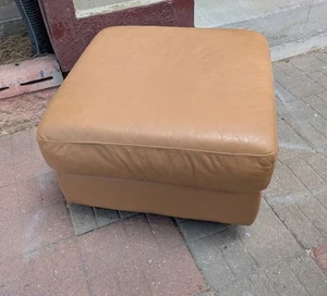 Vintage Retro Brown Tan Rolling Leather Square Footstool Ottoman MCM B46 - Picture 1 of 20