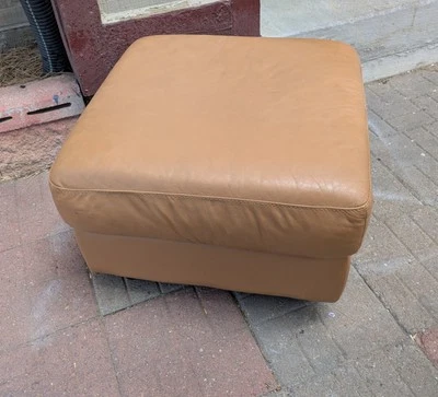 Vintage Retro Brown Tan Rolling Leather Square Footstool Ottoman MCM B46 - Image 1 of 4