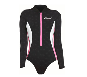 Cressi Termico 2mm Womens Long Sleeve Shorty Swimsuit - Black/Pink/White