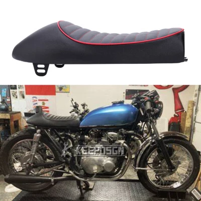 Refit For Kawasaki KZ 400 650 550 Cafe Racer Retro Hump Saddle Seat Red-Line PU - Image 1 of 4